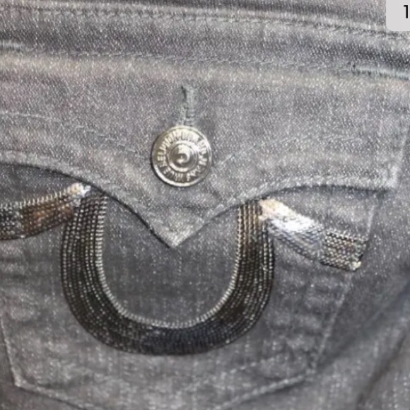New True Religion Women Black Jeans Denim Boot Leg Joey 29 USA Sequins Logo - Picture 3 of 9